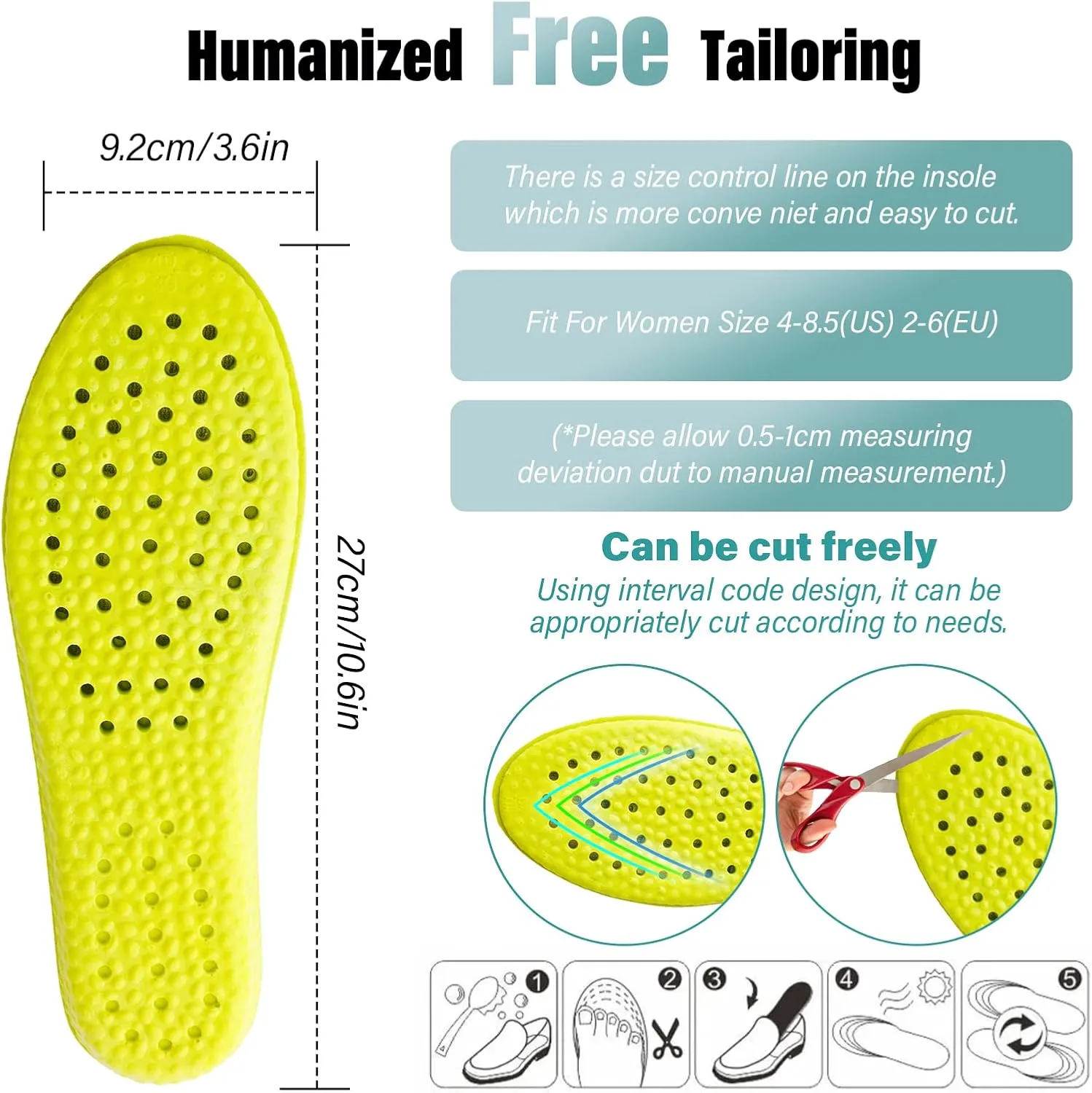 1 Pair Memory Foam Shoe Insoles, Prevent Foot Odor Shock Absorption Inserts Sports Insoles Soft Comfortable Replacement Insoles for Men Women Men: US 8-9.5