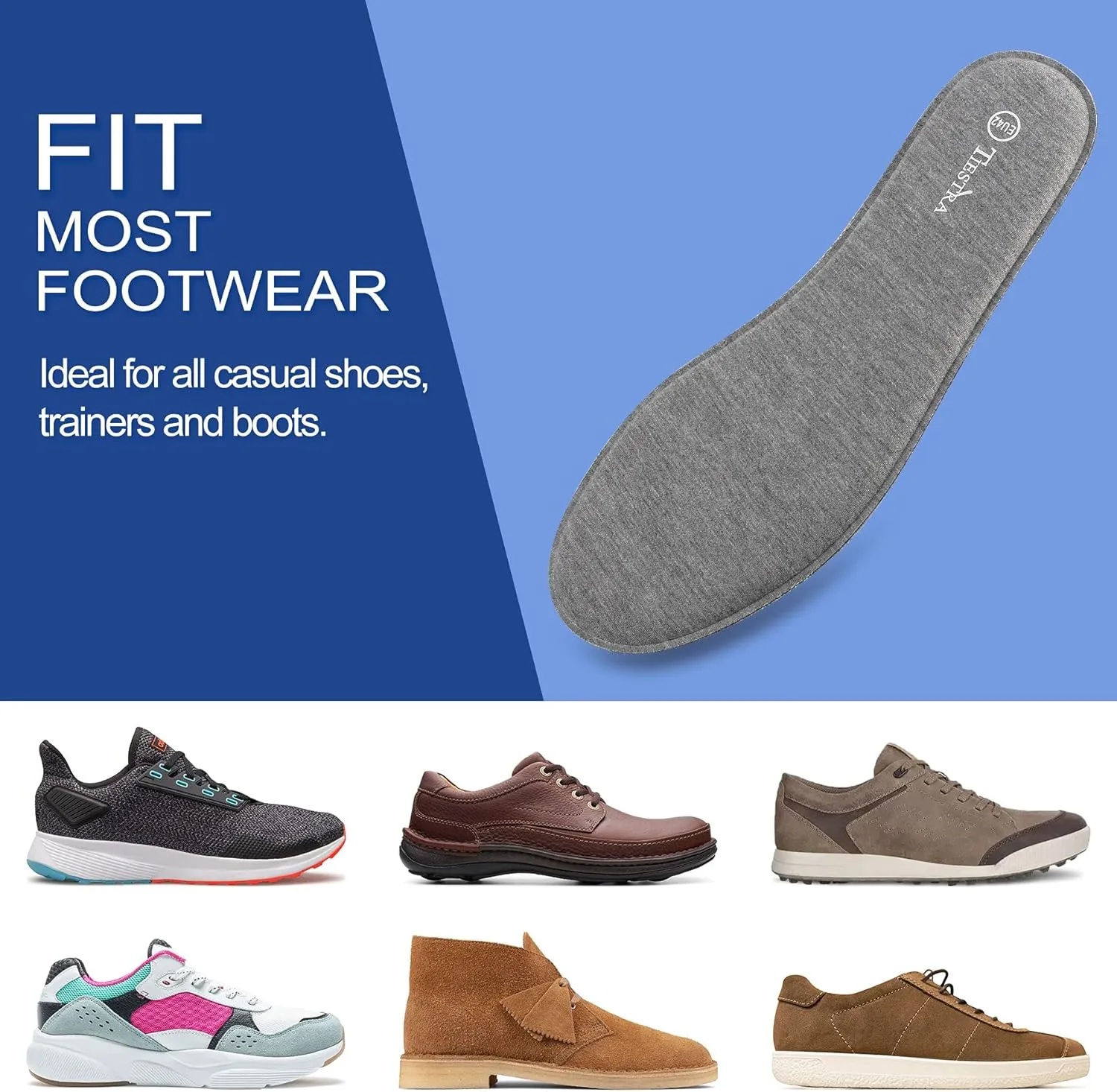 2 Pair -Shoe Inserts for Mens Memory Foam Insoles,Replacement Insoles for Work Boots Running Shoes, Cushion Shock Absorbing for Foot Pain Relief, Comfort Breathable Inner Soles 43EU,US10