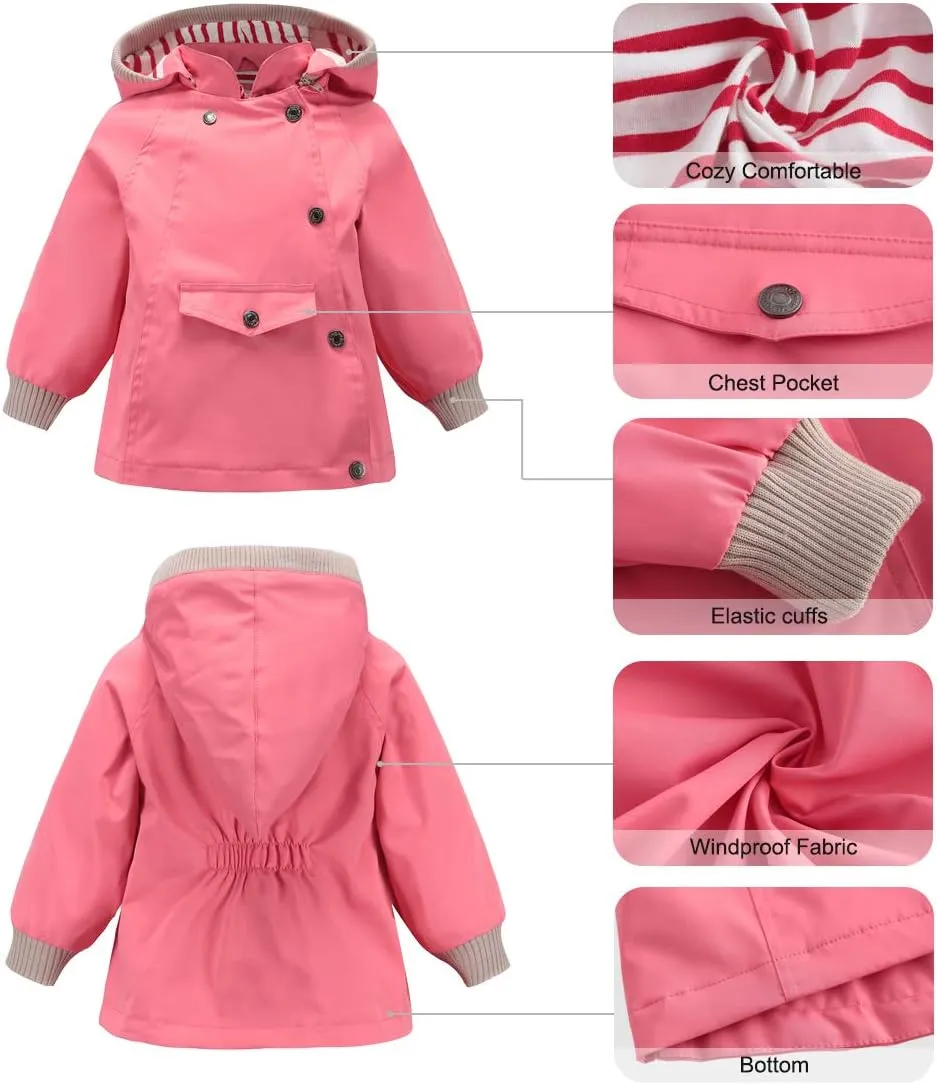 ACESTAR Boys Girls Waterproof Hooded Rain Jacket Kids Cotton Lined Rain Coat Toddler Windbreaker Spring Fall Raincoat