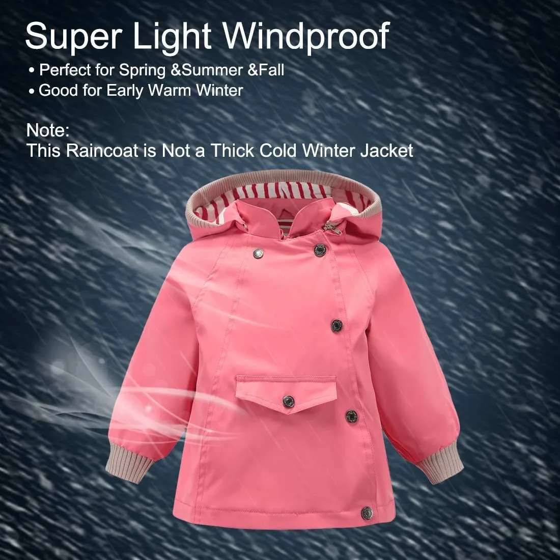 ACESTAR Boys Girls Waterproof Hooded Rain Jacket Kids Cotton Lined Rain Coat Toddler Windbreaker Spring Fall Raincoat