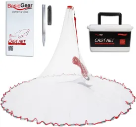 Cast Net | 3ft-12ft Radius, 3/8 or 1/4 inch Mesh for Freshwater and Saltwater Bait Fish| Professional Grade and Upgraded Material | Throw Style
