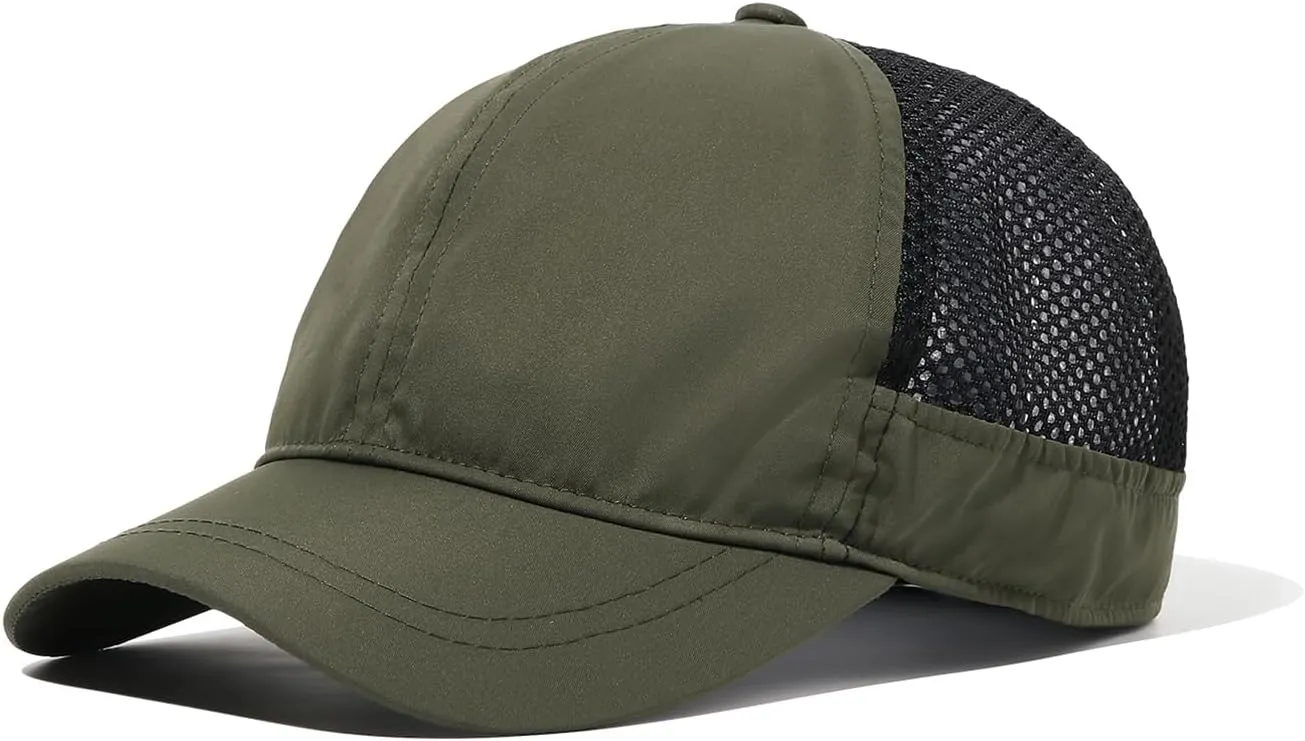 Clakllie Quick Dry Short Bill Baseball Cap Breathable Mesh Back Hat Lightweight Cooling Sports Cap Soft Top Trucker Hat