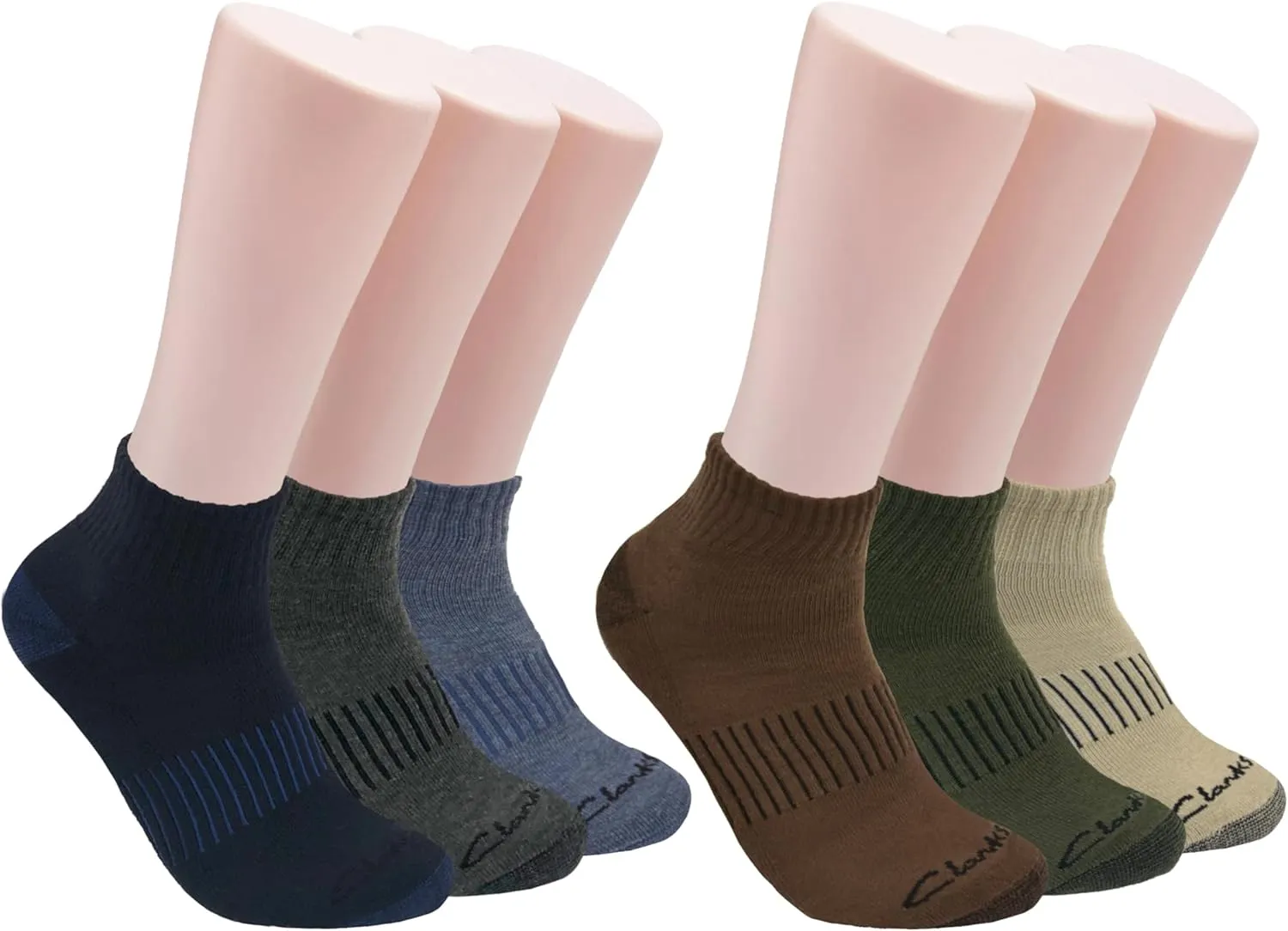 Clarks Men's Casual Half Cushion Anklet Socks 6 Pair, Navy/Charcoal/Denim/Brown/Olive/Khaki, Men's 7-12 Shoe