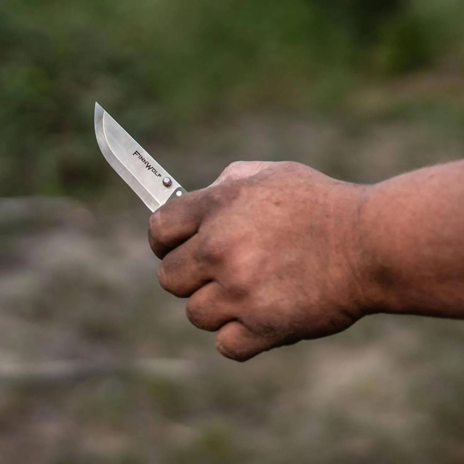 Cold Steel Finn Wolf 3.5in AUS8A Razor-Sharp Straight Back Blade 4.375in Griv-Ex OD Green Handle Hunting Folding Knife, Blister Pack
