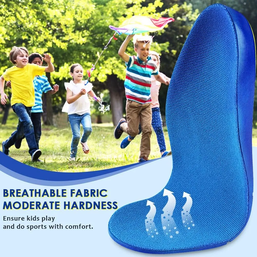 Kids Arch Support Shoe Inserts, Children Orthotics Shoe Insoles with PU Foam Cushioning for Flat feet, Plantar Fasciitis, Feet Heel Pain Relief