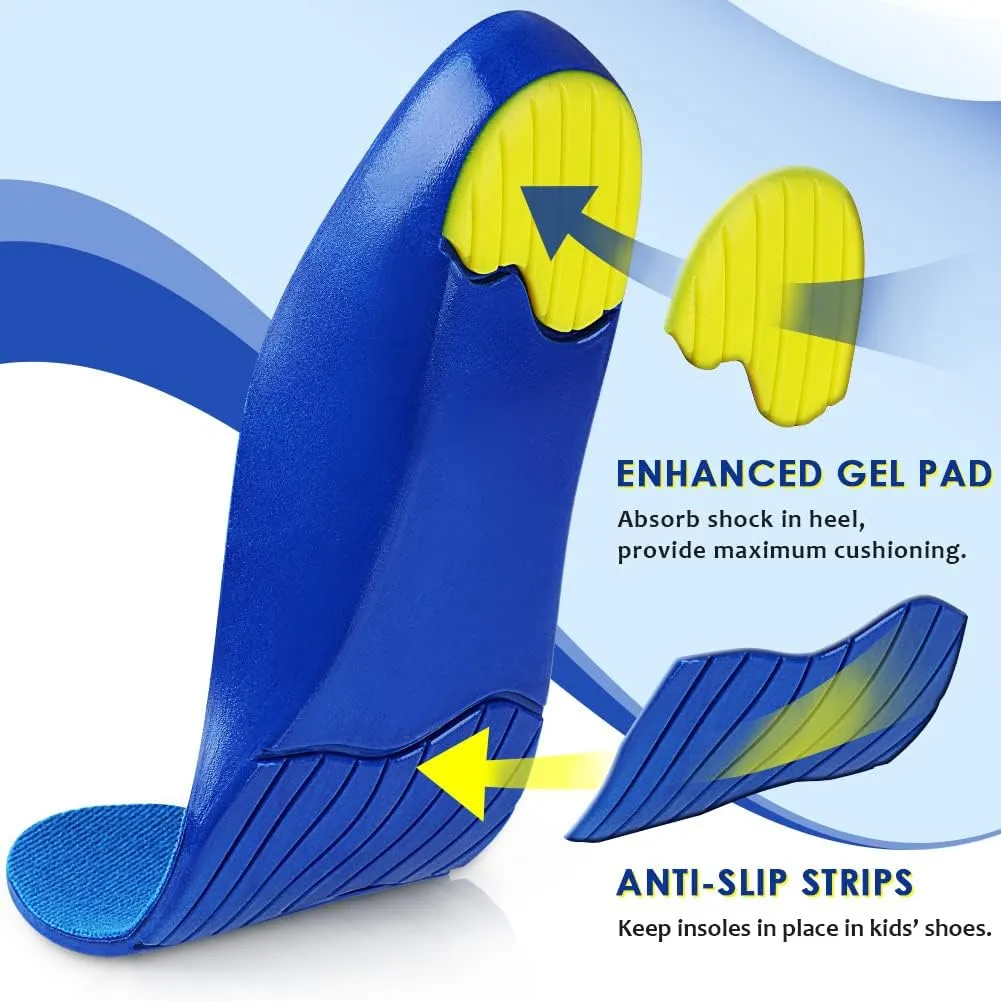 Kids Arch Support Shoe Inserts, Children Orthotics Shoe Insoles with PU Foam Cushioning for Flat feet, Plantar Fasciitis, Feet Heel Pain Relief