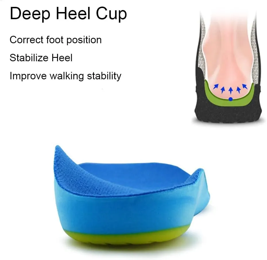Kids Orthotic Cushioning Arch Support Shoe Insoles, Toddler Inserts for Flat feet, Plantar Fasciitis, Feet Heel Pain Relief (Big Kids 2.5-4.5)