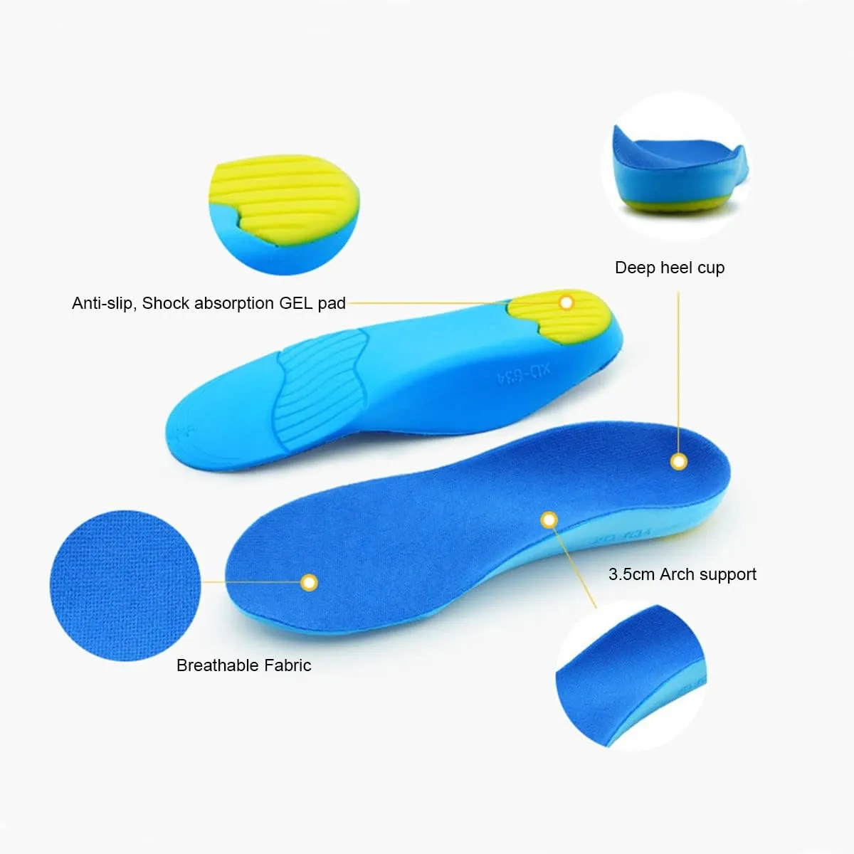 Kids Orthotic Cushioning Arch Support Shoe Insoles, Toddler Inserts for Flat feet, Plantar Fasciitis, Feet Heel Pain Relief (Big Kids 2.5-4.5)