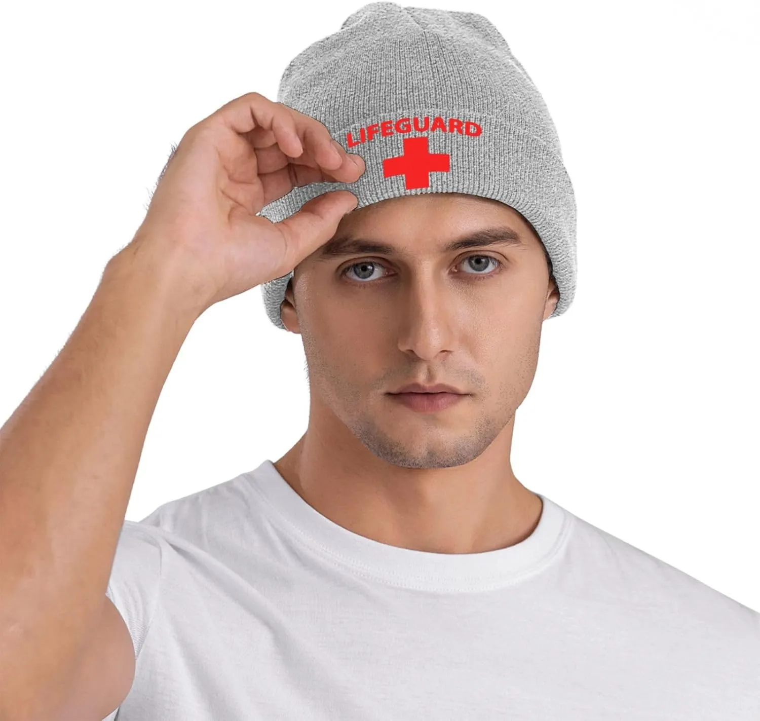 Lifeguard Cross Knit Ski Beanie Cap Classic Warm Winter Hat for Women and Men