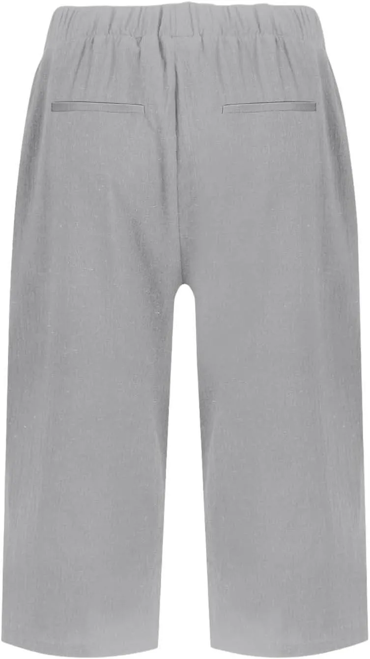 Linen Shorts for Women Knee Length Casual Summer Capri Pants Lightweight Beach Bermuda Shorts with Pockets