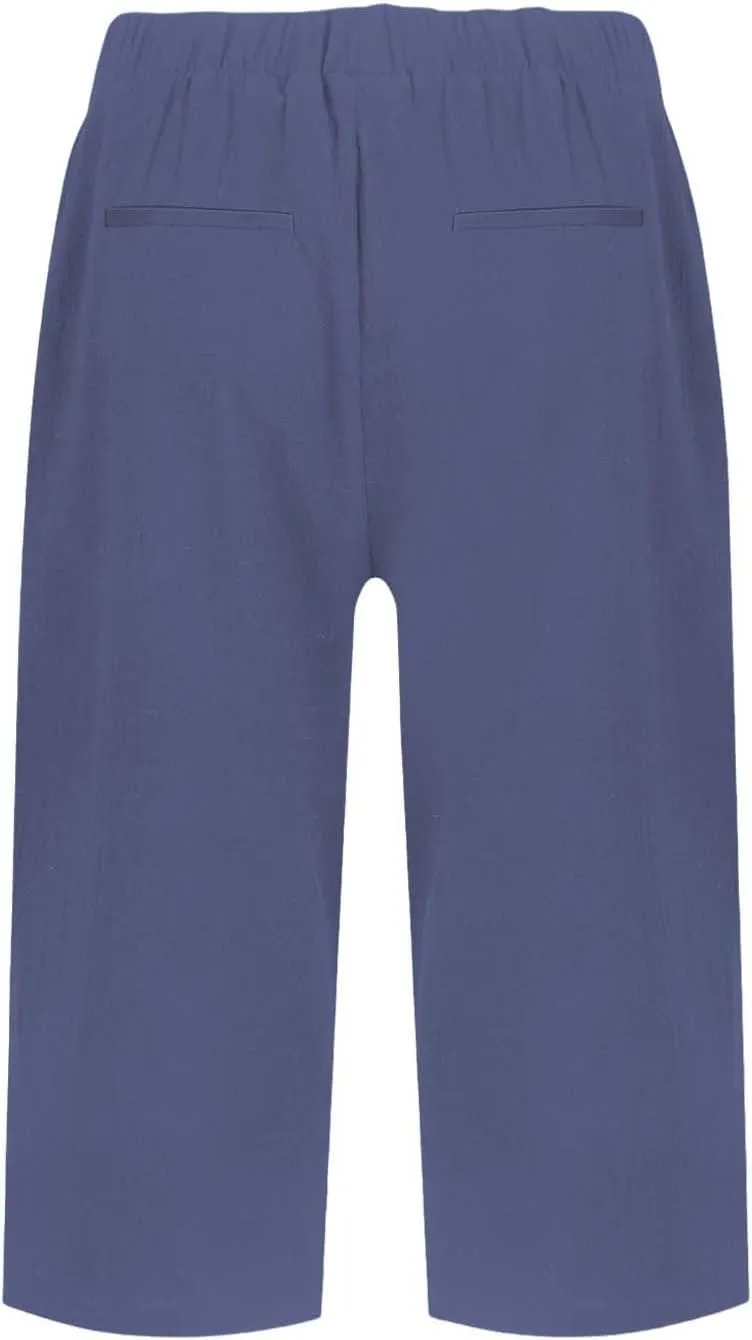Linen Shorts for Women Knee Length Casual Summer Capri Pants Lightweight Beach Bermuda Shorts with Pockets