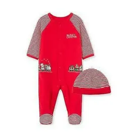 Little Me Baby Boys Red Christmas Train Footies and Hat Set Infant, 3 months