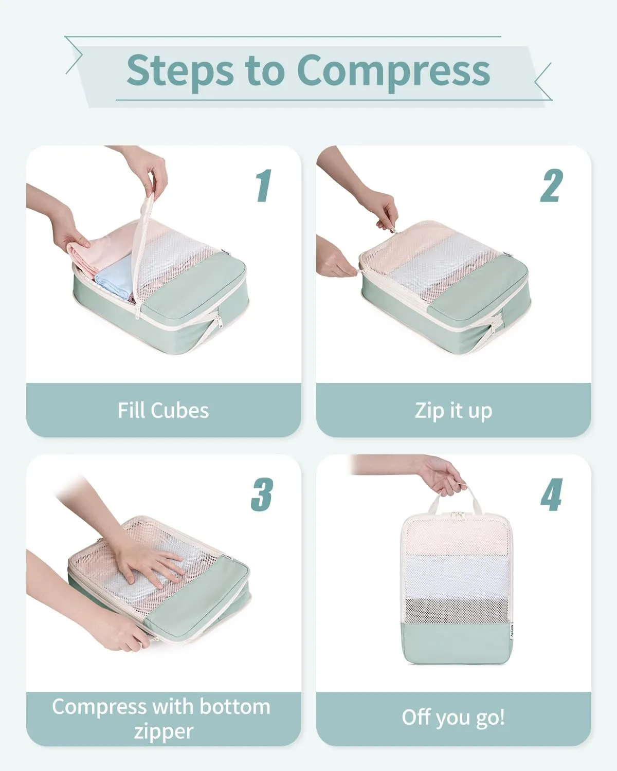 Narwey 6 Set Compression Packing Cubes Travel for Carry on Women, Packing Organizers Bag for Backpack Luggage Suitcase Duffle Bags