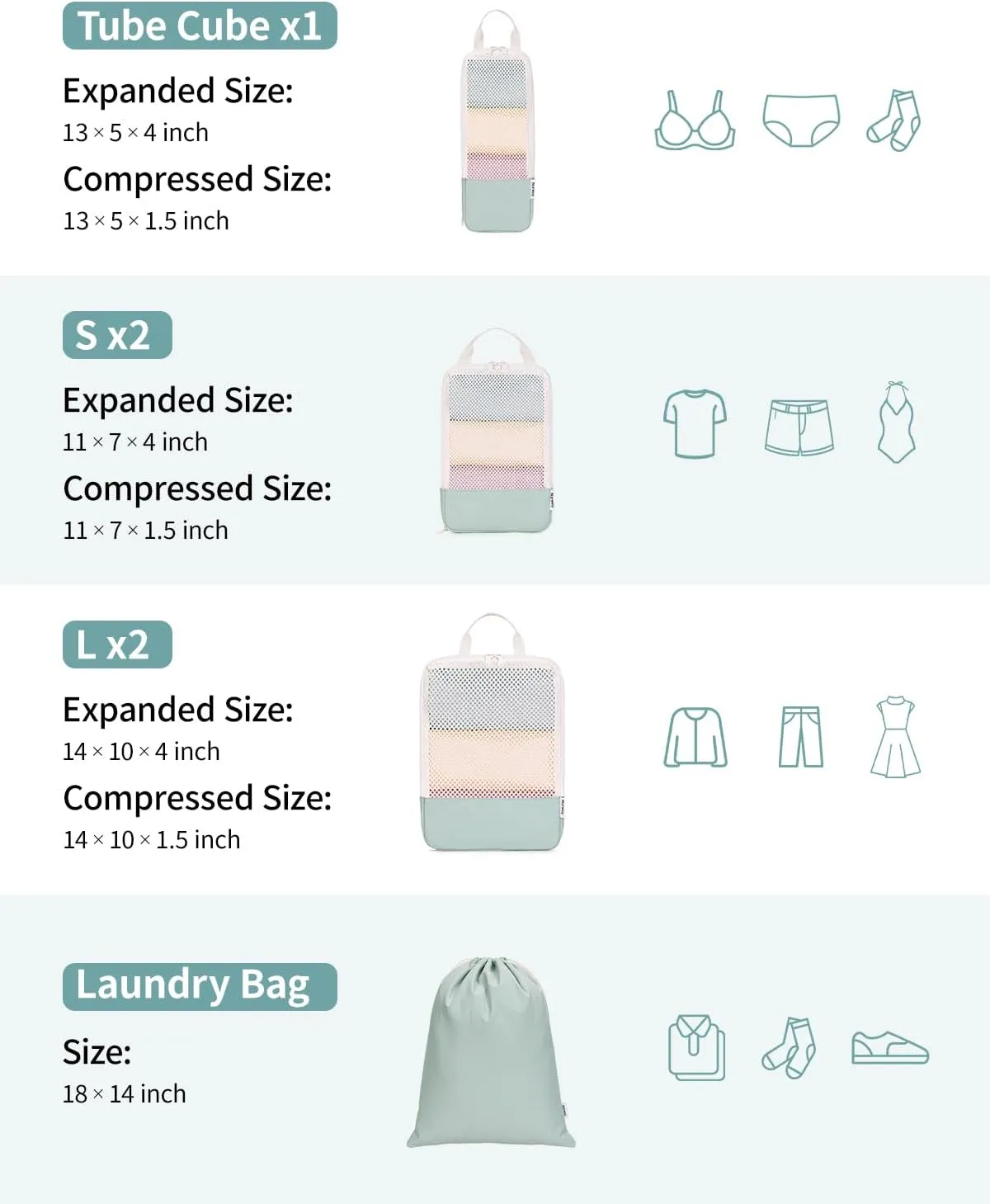 Narwey 6 Set Compression Packing Cubes Travel for Carry on Women, Packing Organizers Bag for Backpack Luggage Suitcase Duffle Bags