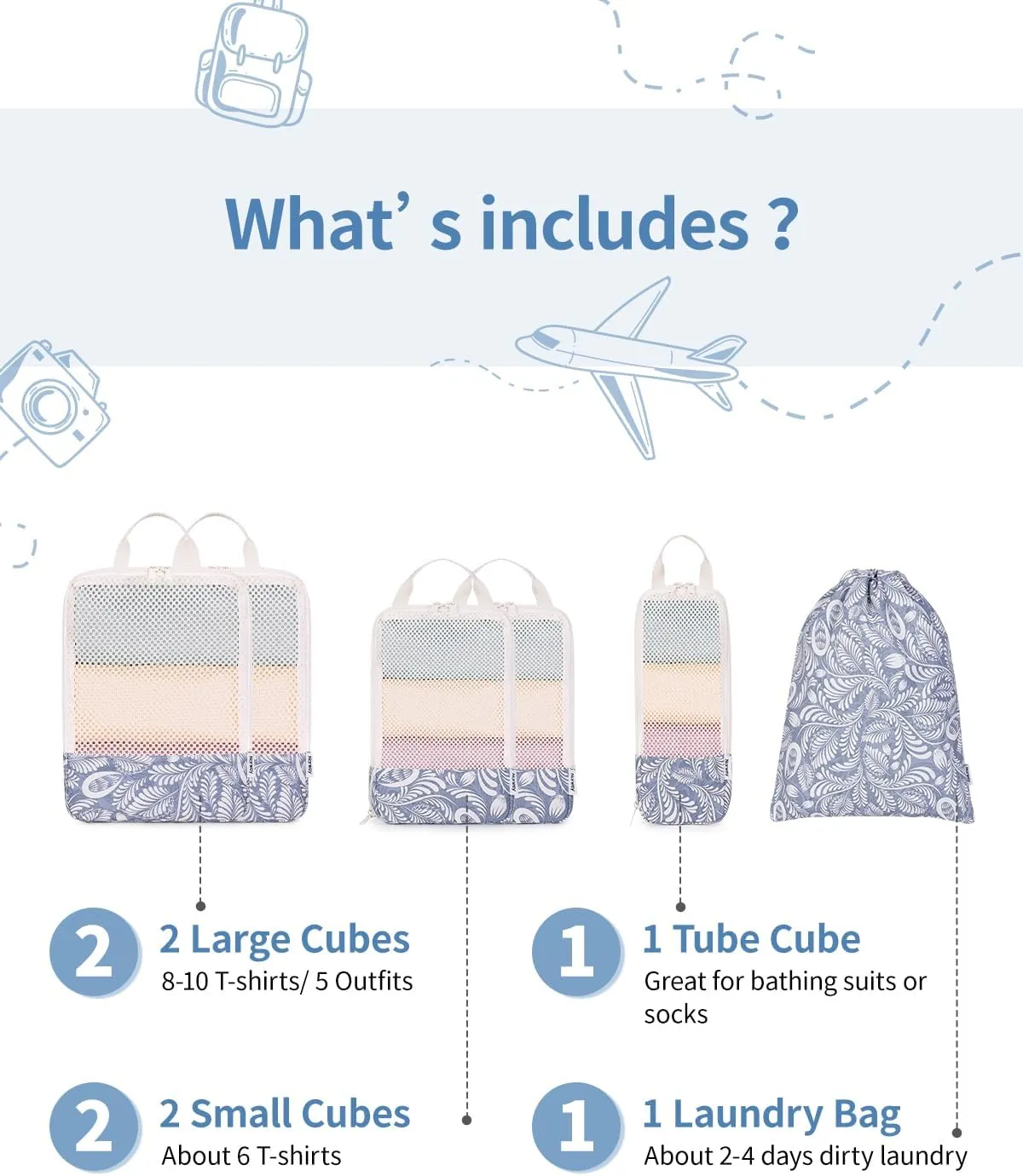 Narwey 6 Set Compression Packing Cubes Travel for Carry on Women, Packing Organizers Bag for Backpack Luggage Suitcase Duffle Bags