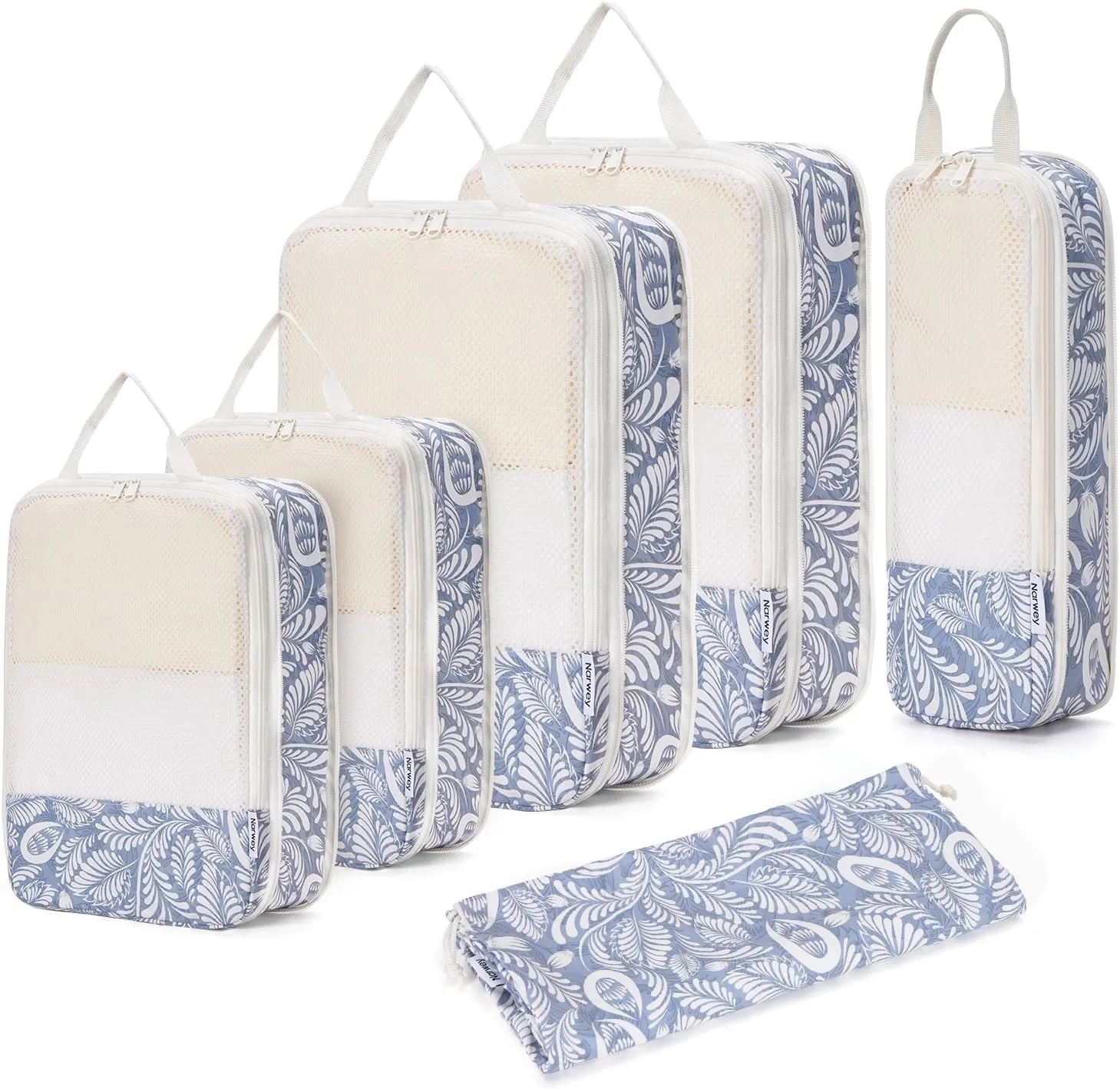 Narwey 6 Set Compression Packing Cubes Travel for Carry on Women, Packing Organizers Bag for Backpack Luggage Suitcase Duffle Bags