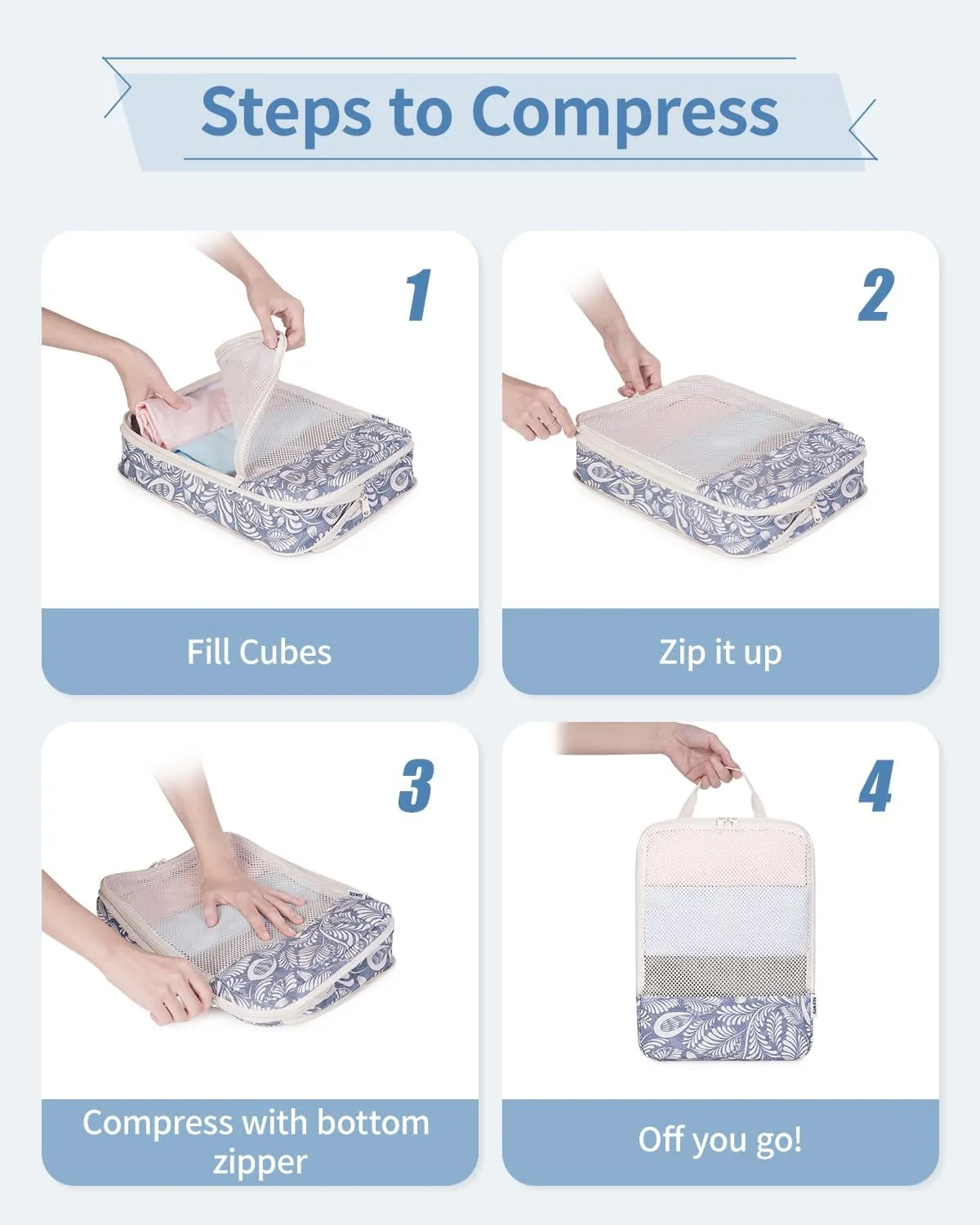 Narwey 6 Set Compression Packing Cubes Travel for Carry on Women, Packing Organizers Bag for Backpack Luggage Suitcase Duffle Bags