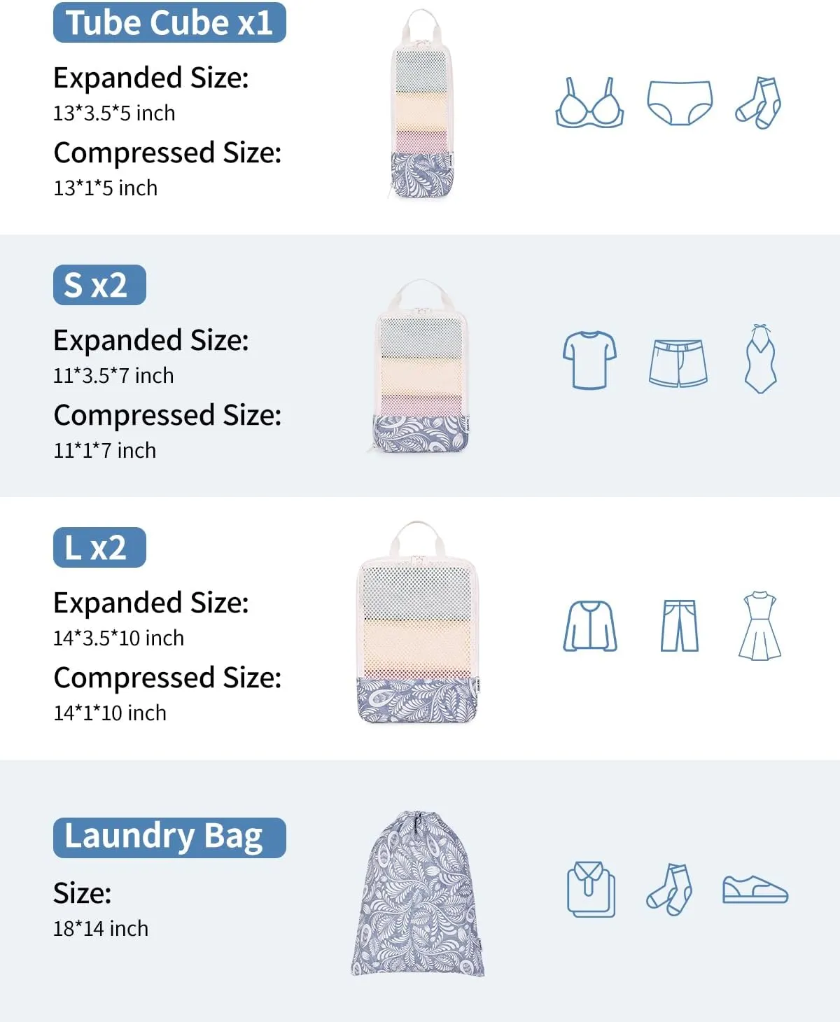 Narwey 6 Set Compression Packing Cubes Travel for Carry on Women, Packing Organizers Bag for Backpack Luggage Suitcase Duffle Bags