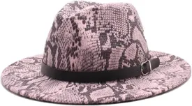 New Wool Cloth Hat, Female Snake Texture Hat National Style Flat Brim Felt Hat, Male Belt Jazz Hat Fengyan Cowboy Hats (Color : Rose Red, Size : 56-58cm)