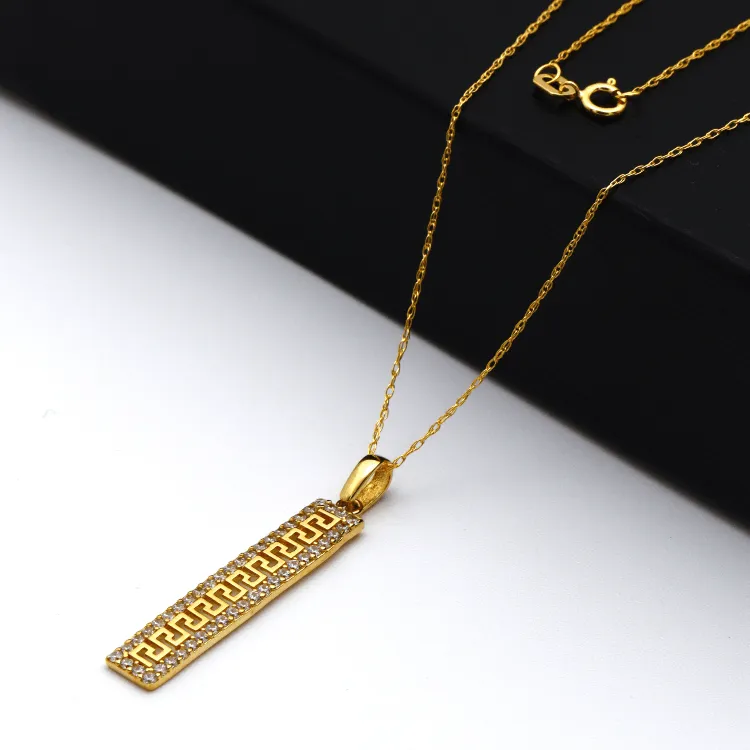 Real Gold Maze Hoop Luxury Stone Bar Necklace 0073 CWP 1783