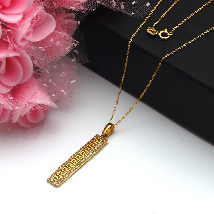 Real Gold Maze Hoop Luxury Stone Bar Necklace 0073 CWP 1783