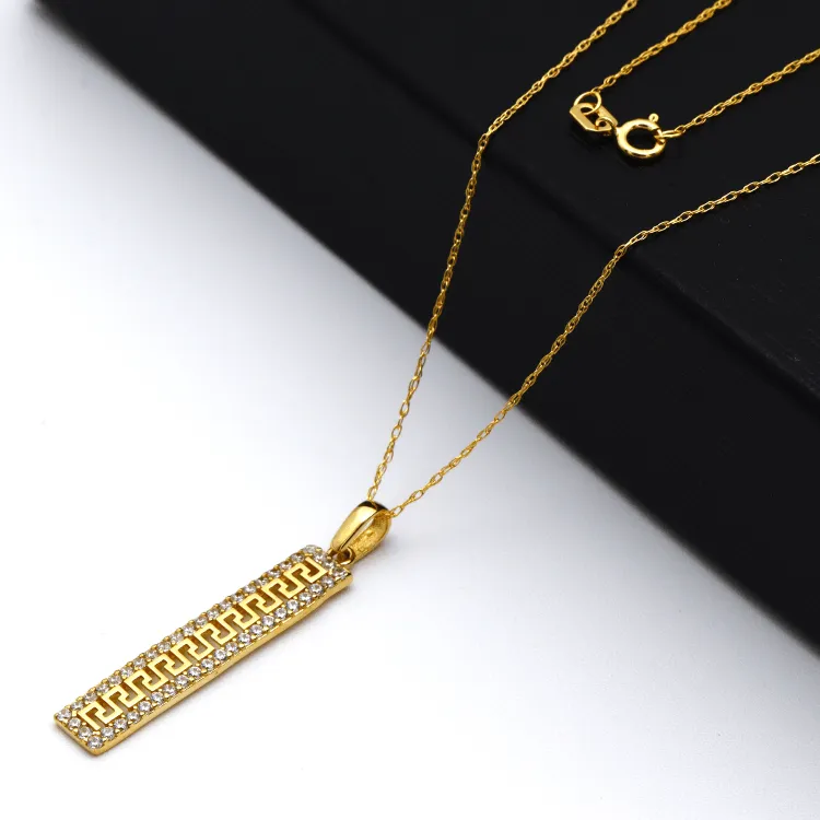 Real Gold Maze Hoop Luxury Stone Bar Necklace 0073 CWP 1783