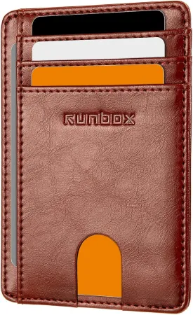 RUNBOX Slim Minimalist RFID Blocking Front Pocket Leather Wallets for Men Women Gift Box