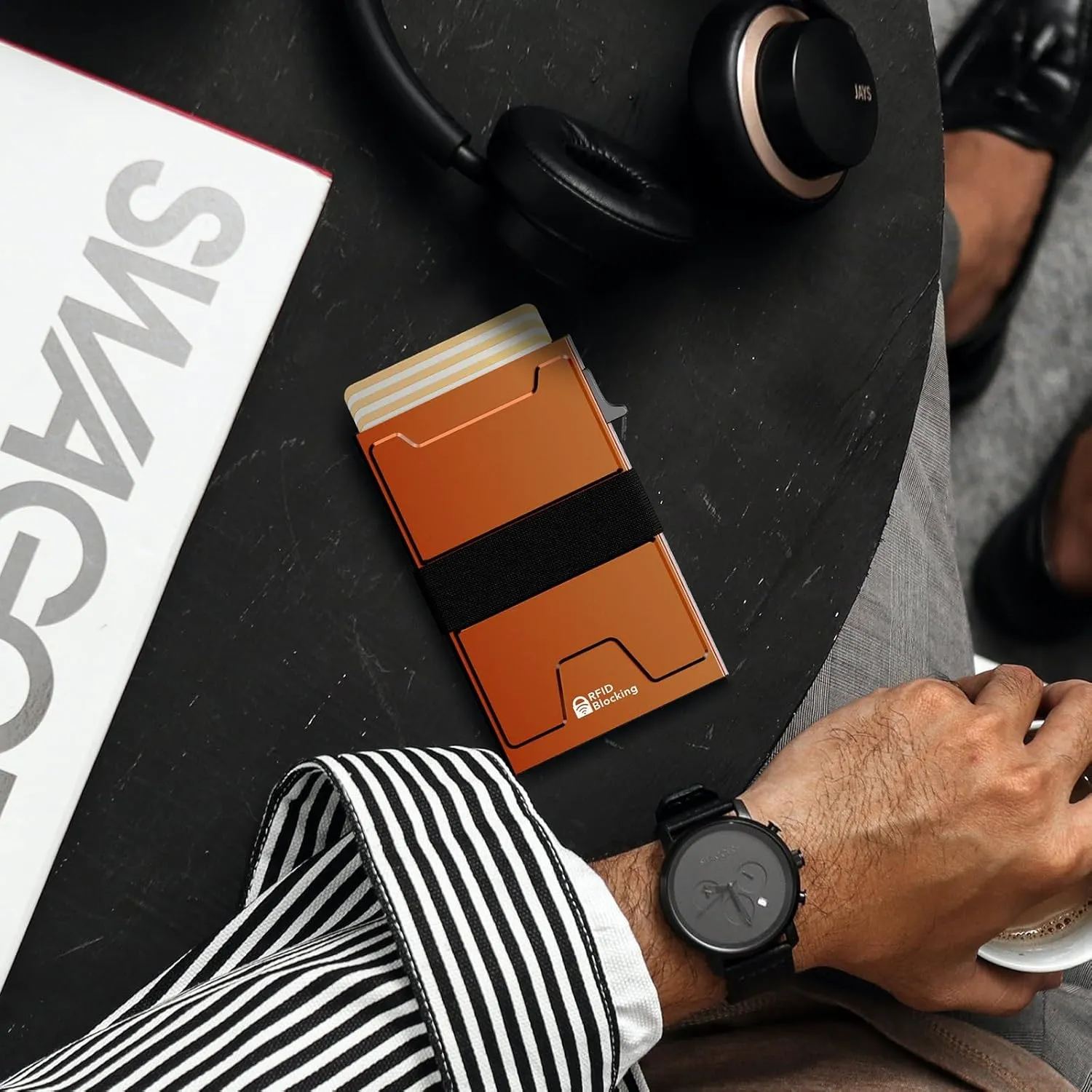 Smart Card Wallet for Men Slim: Minimalist Wallet For Men - RFID Blocking Pop Up Front Pocket Wallet, Metal Wallet 11 Card Holder