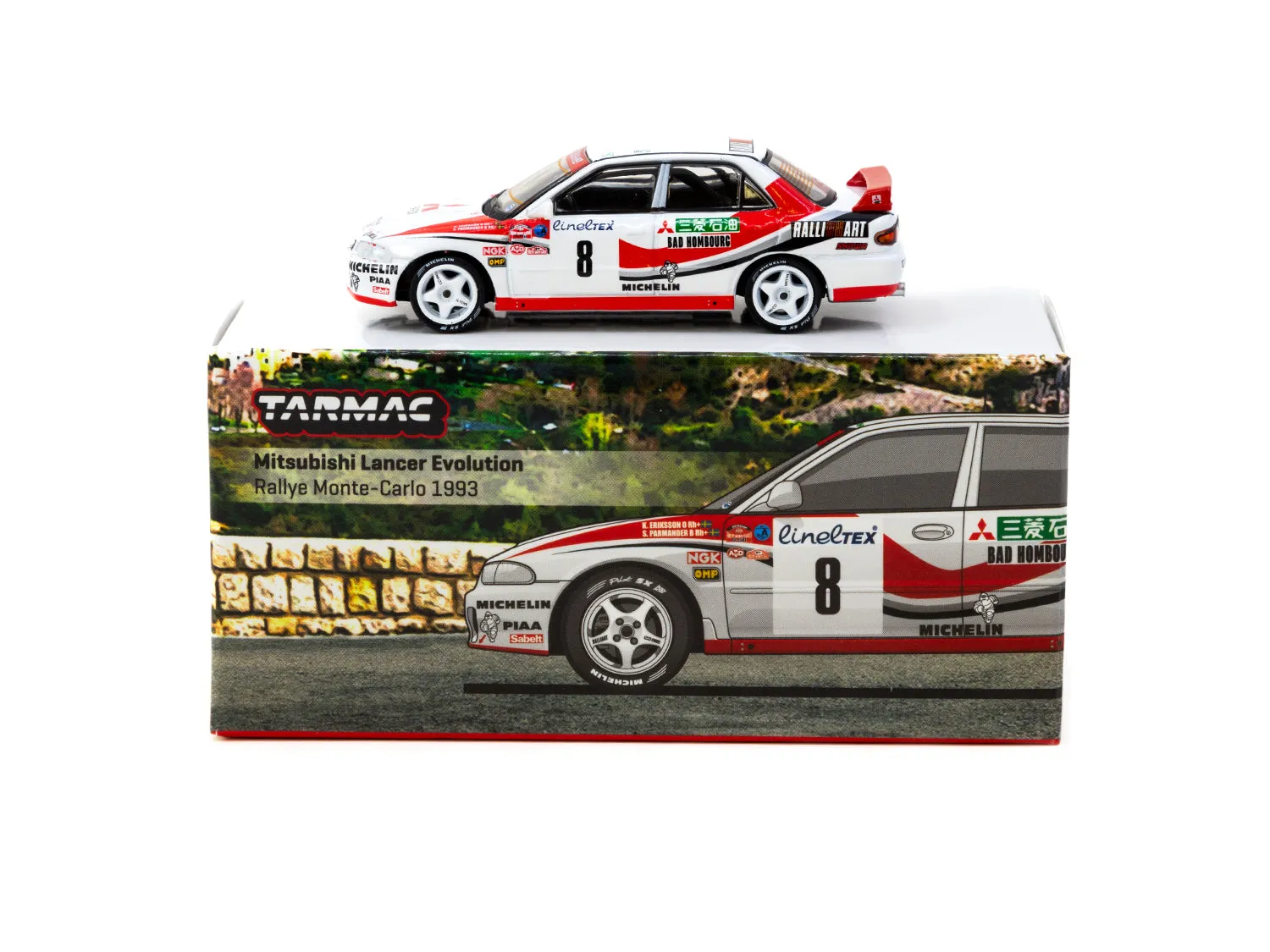 Tarmac Works 1/64 Mitsubishi Lancer Evolution Rallye Monte-Carlo 1993 #8 - GLOBAL64