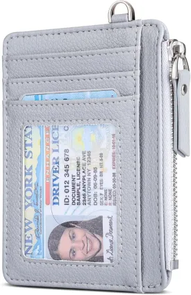 Teskyer Slim Minimalist Wallet, RFID Blocking Credit Card Holder Leather Wallet with Zipper Pocket for Men Women - Lichee Grey