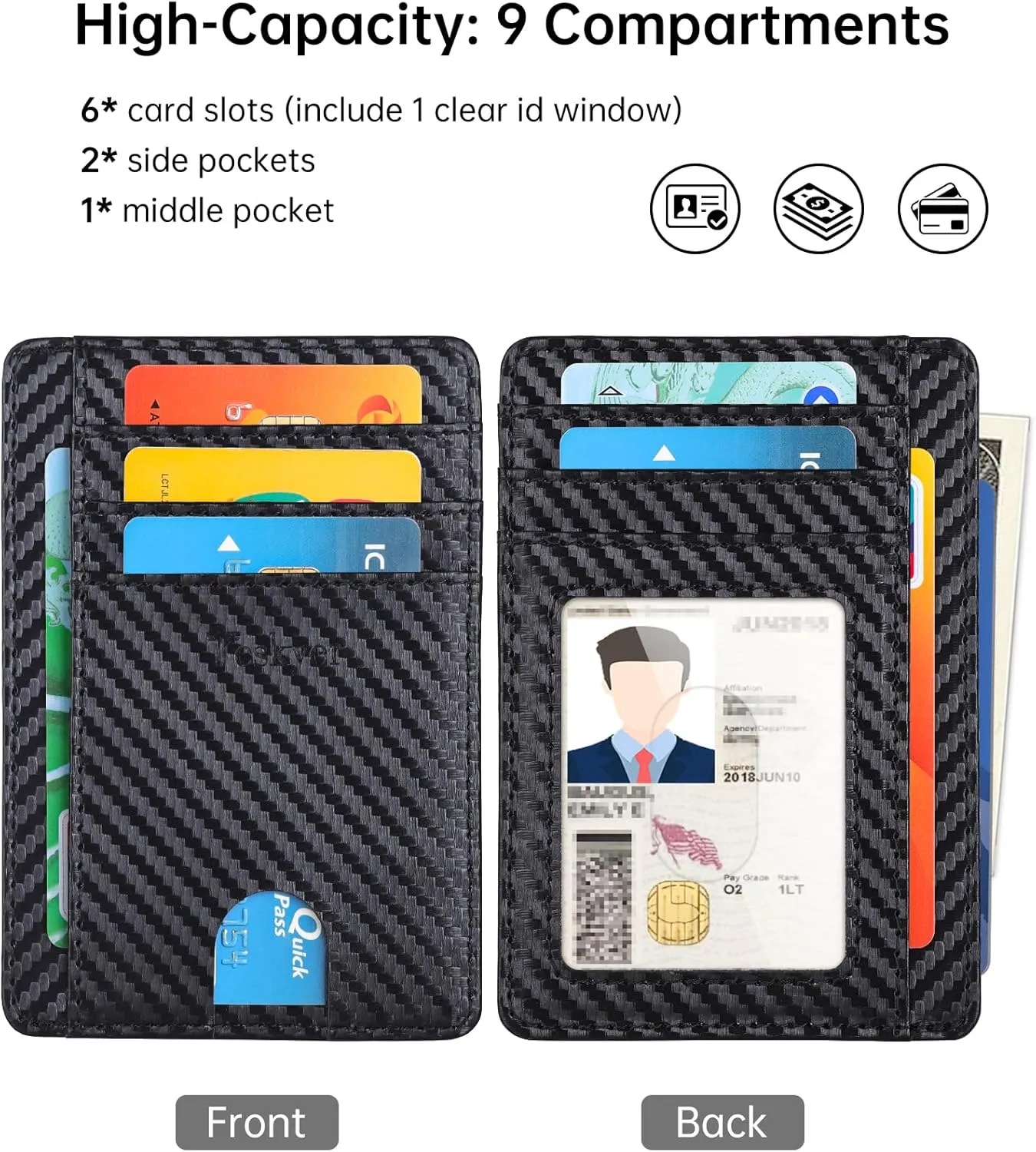 Teskyer Slim Wallet for Men, Minimalist Front Pocket RFID Blocking Leather Wallet Credit Card Holder for Men & Women