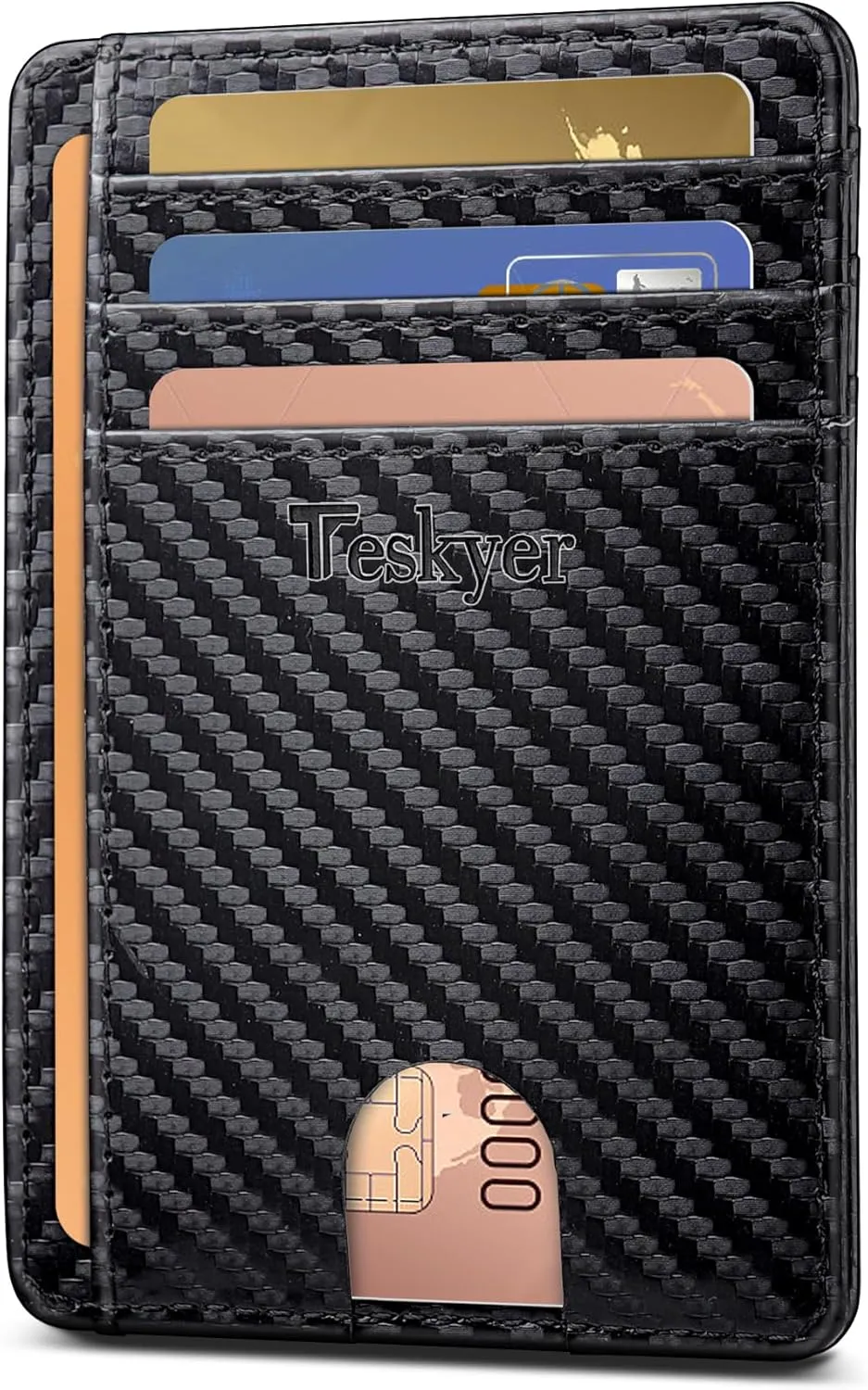 Teskyer Slim Wallet for Men, Minimalist Front Pocket RFID Blocking Leather Wallet Credit Card Holder for Men & Women
