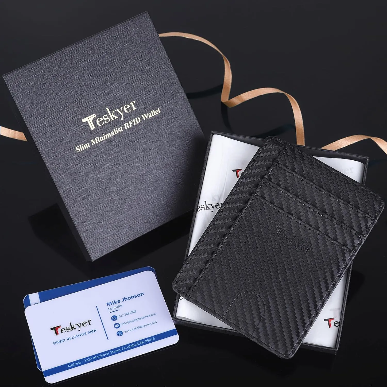 Teskyer Slim Wallet for Men, Minimalist Front Pocket RFID Blocking Leather Wallet Credit Card Holder for Men & Women