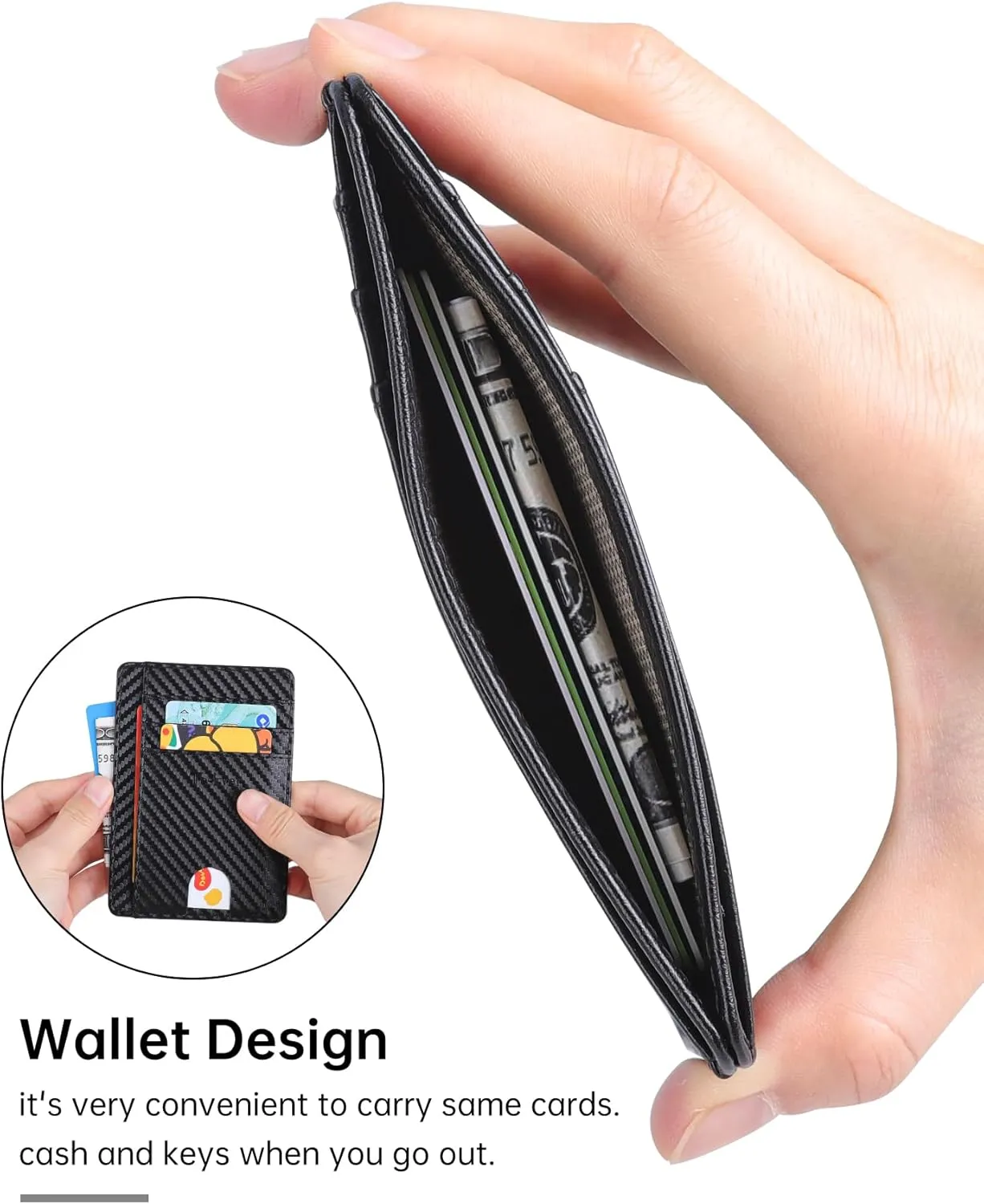 Teskyer Slim Wallet for Men, Minimalist Front Pocket RFID Blocking Leather Wallet Credit Card Holder for Men & Women