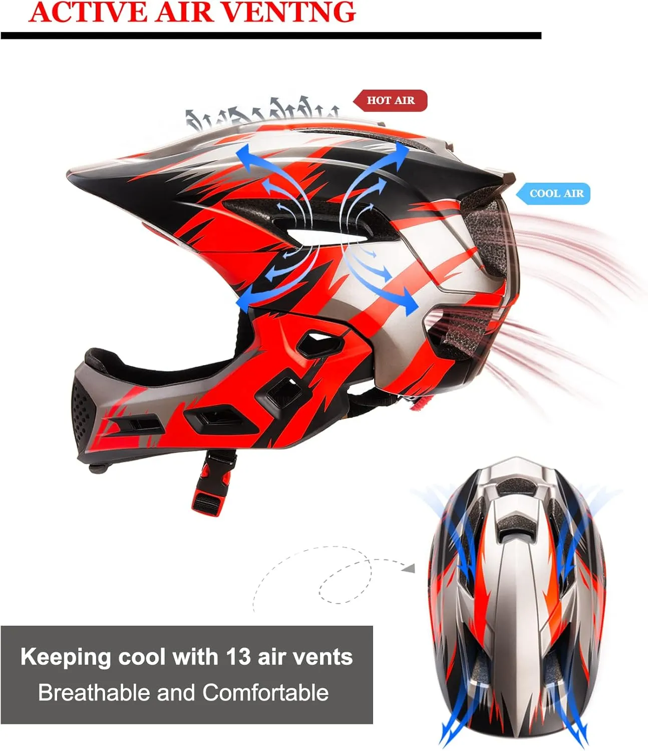 Toddler and Kids Full Face Helmet, Girl and Boy BMX Multi-Sport Detachable Mountain Dirty Bike Helmet