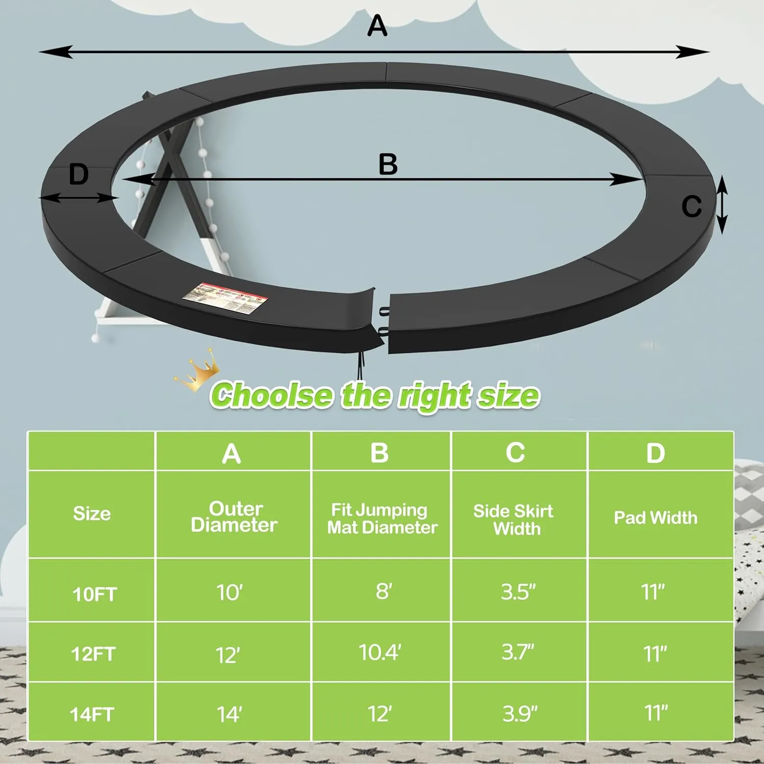 Trampoline Pad, 10FT 12FT 14FT Trampoline Replacement Safety Pad, Universal Trampoline Pads, Spring Cover, Waterproof, Tear Resistant, Round Arch Trampoline Parts for Kids