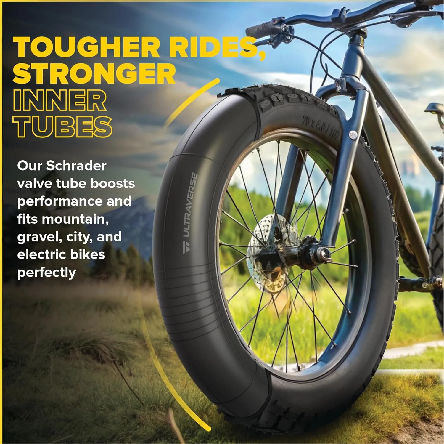 Ultraverse 20x4.0, 26x4.0, 20x3.0, 26x3.0 Inner Tube Set with Schrader Valve-Ideal for Mountain Bikes & E-Bikes with 20/26-Inch Fat Tires-Durable & Reliable Performance 2 Pack with Tire Levers