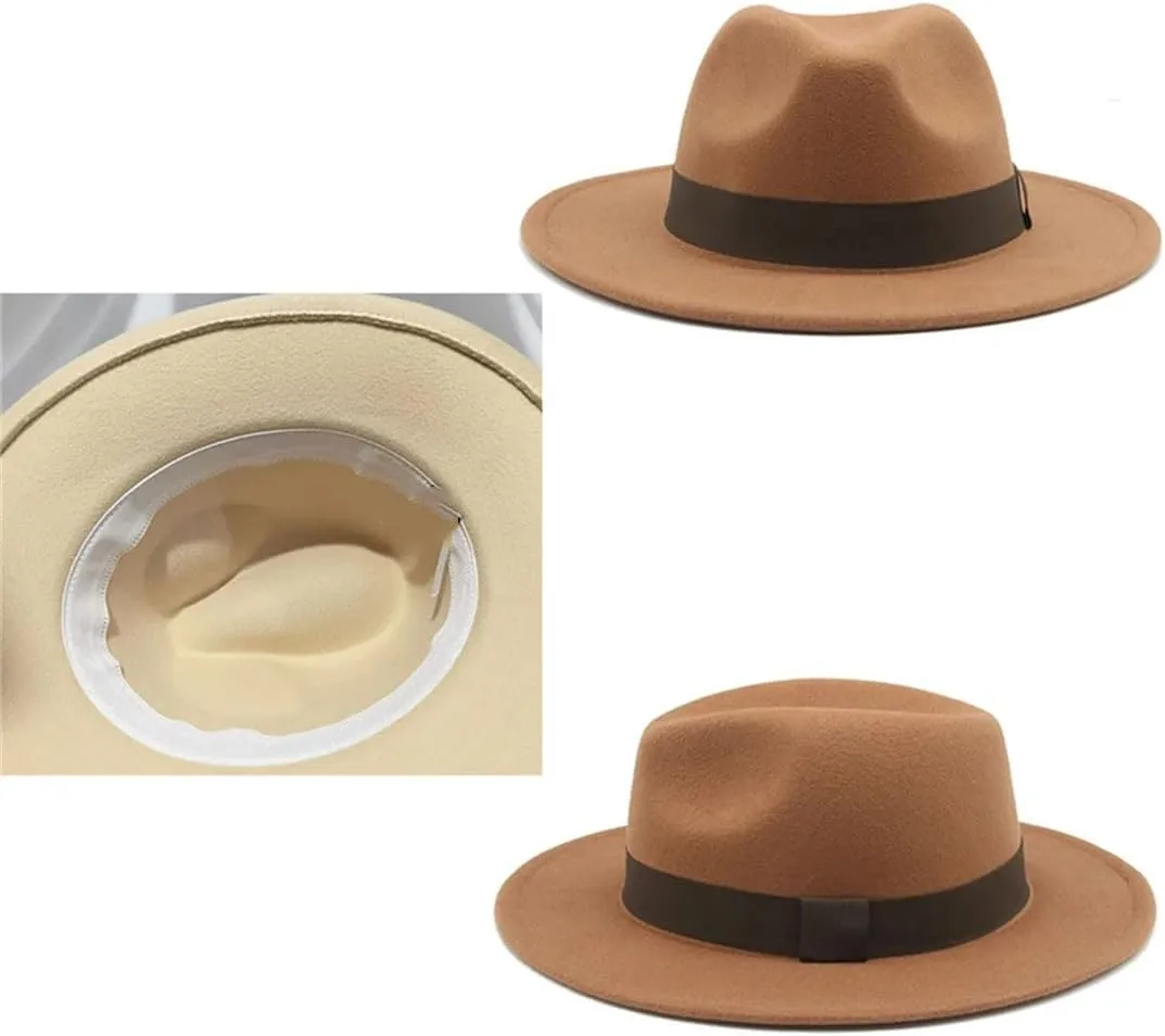 Women Solid Color Fedora Hat Men's Wide Brim Casual Hat Wedding Bowler