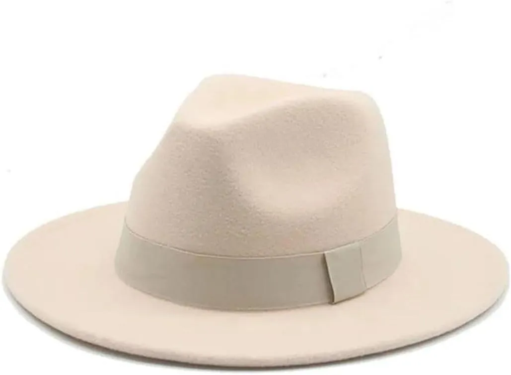 Women Solid Color Fedora Hat Men's Wide Brim Casual Hat Wedding Bowler