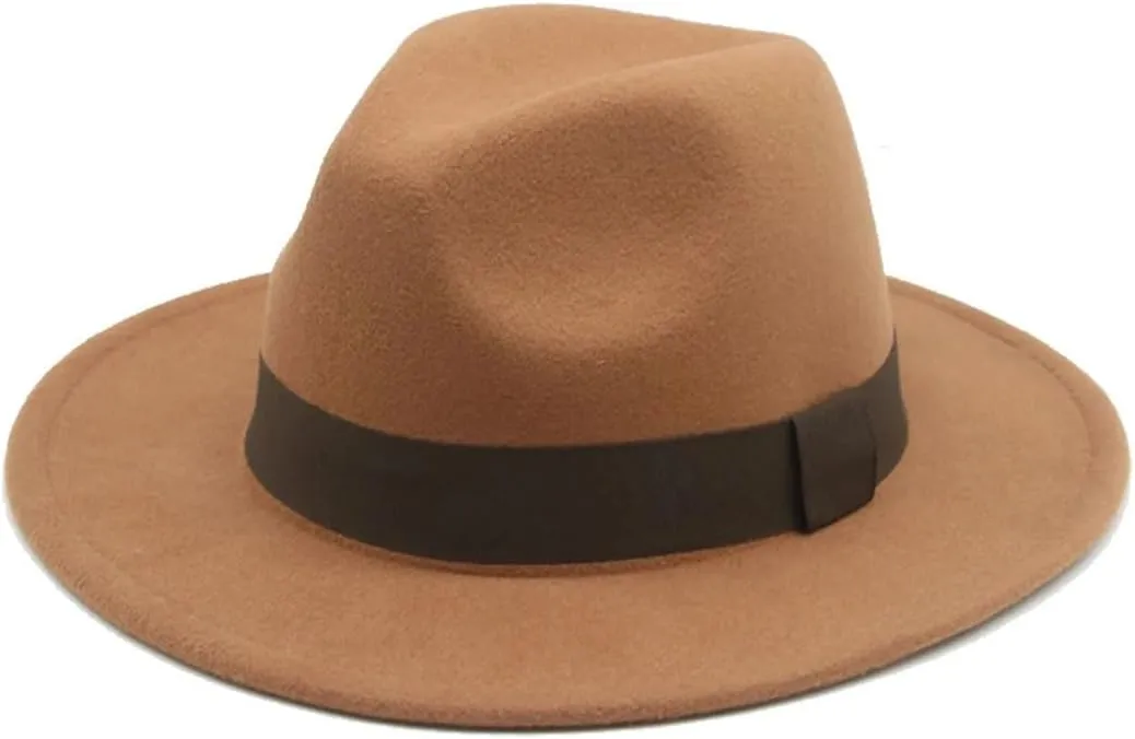 Women Solid Color Fedora Hat Men's Wide Brim Casual Hat Wedding Bowler