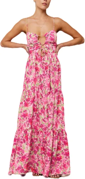 Women's Y2K Cami Long Dress Sleeveless Spaghetti Strap Cross Tie-up Front Floral Print Beach Dress