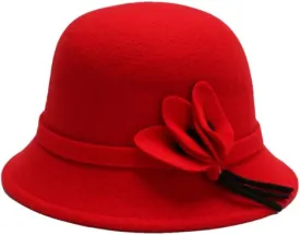 Wool Flat Top Hat for Women Autumn Winter Woolen Jazz Cap Wide Brim Fedora Hat Classic Bowler