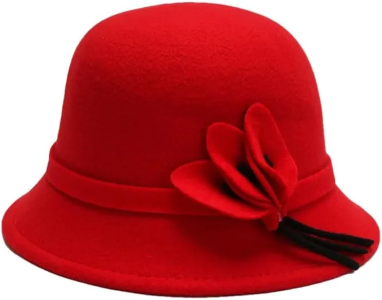 Wool Flat Top Hat for Women Autumn Winter Woolen Jazz Cap Wide Brim Fedora Hat Classic Bowler